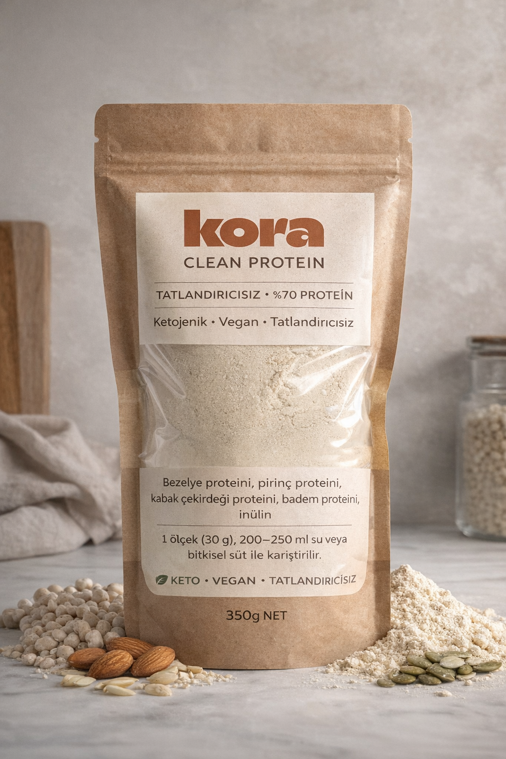 KORA - Clean Protein Blend- Ketojenik, Vegan, Tatlandırıcısız - 350 g